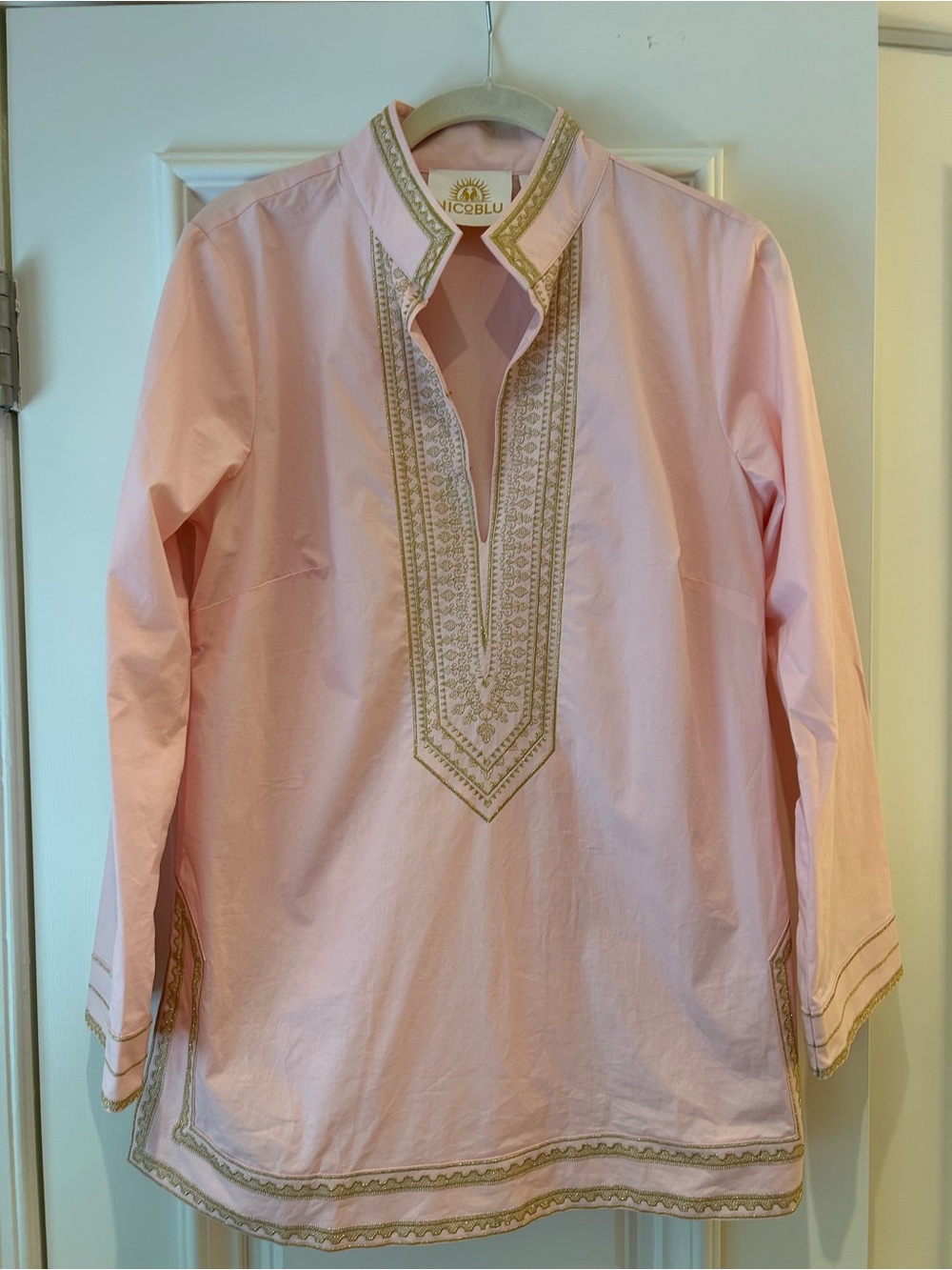 Nicoblu MAHARANI TUNIC IN BLUSH PINK EMBROIDERED IN GOLD FILIGREE